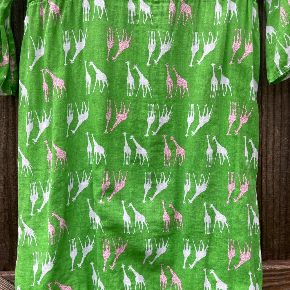 Boutique Giraffe Dress Green with Pink Ruffle Trim Sz M - Picture 10 of 10